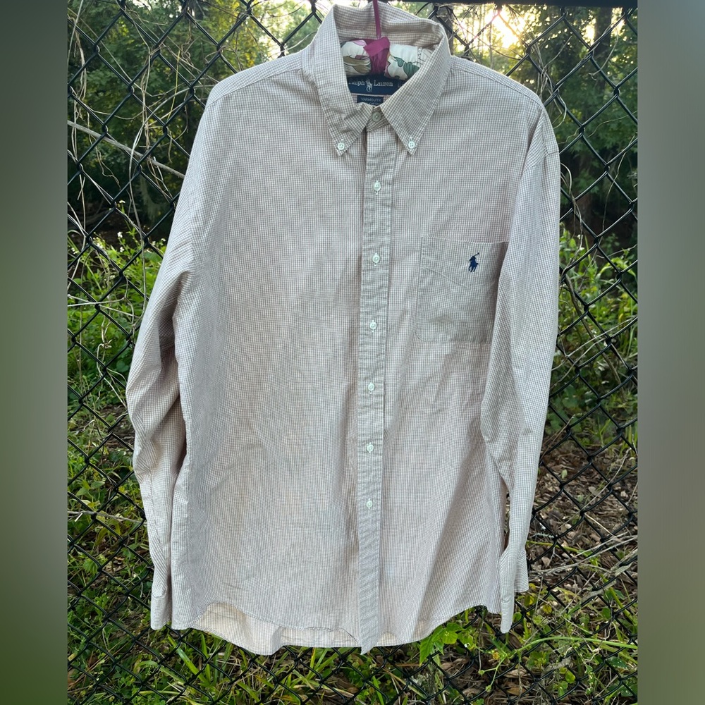 Vintage Ralph Lauren Shirt Mens 16 34/35 Brown Yarmouth Plaid Button Long Sleeve